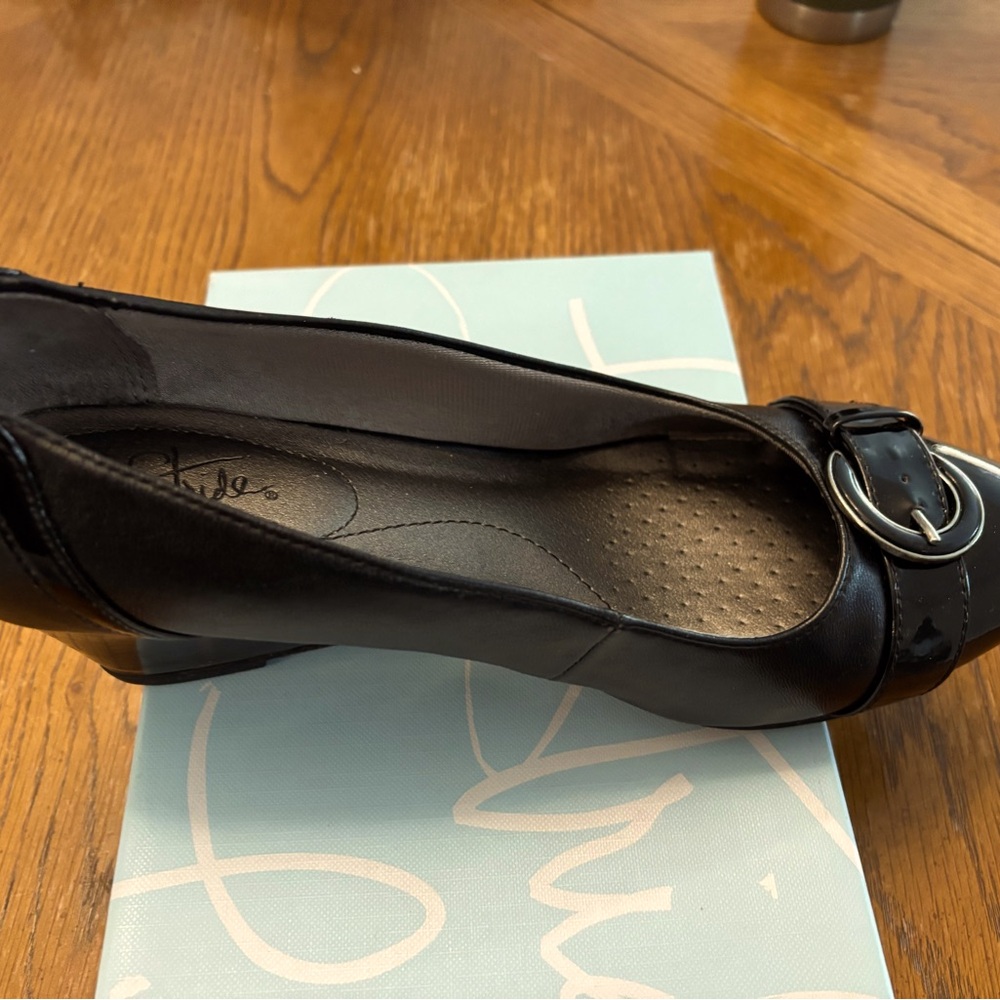 Women's Black Buckle Flats
